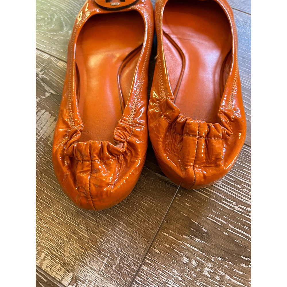 Tory Burch Reva Ballet Flats Womens 7 M Orange Patent Leather Shoes Slip On - Picture 4 of 5